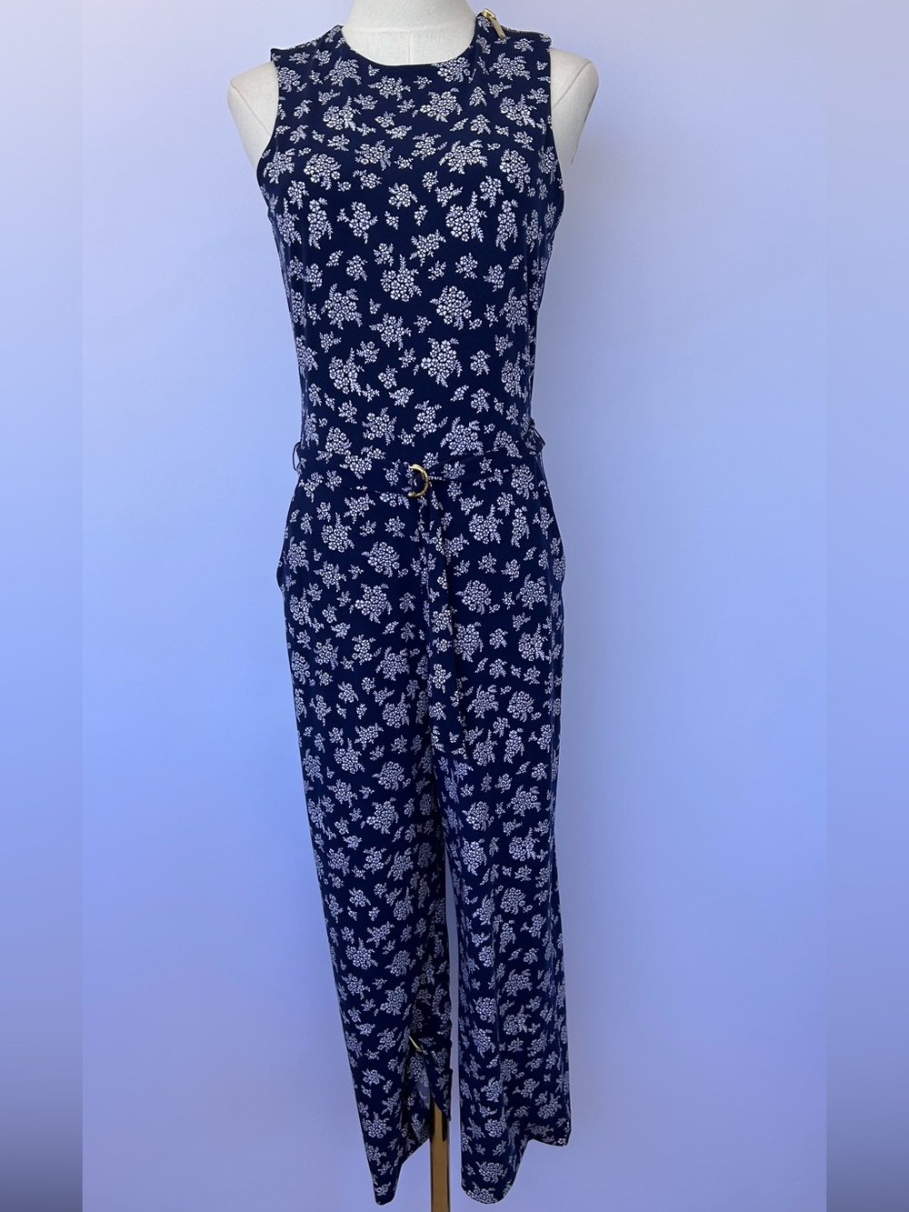 MICHAEL Michael Kors Women’s Sleeveless Floral Jumpsuit Navy/White Size XS